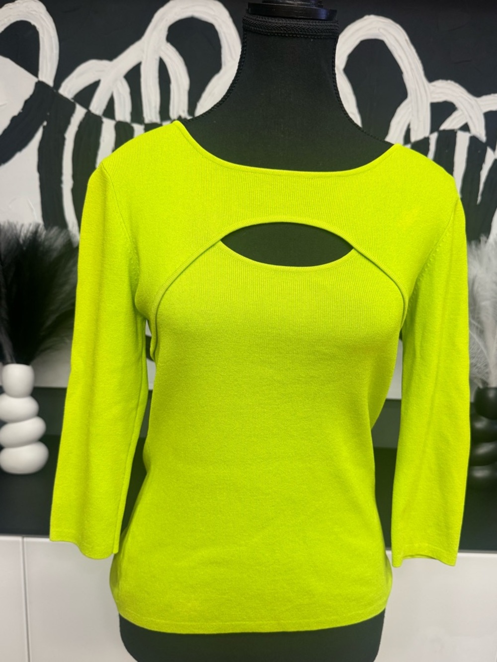 Joseph Neon Lime Cutout Knit Top Womens Small Long Sleeve Designer EUC Chic